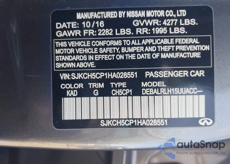 2017 Infiniti Qx30 Premium z USA, uszkodzony, nr VIN SJKCH5CP1HA028551